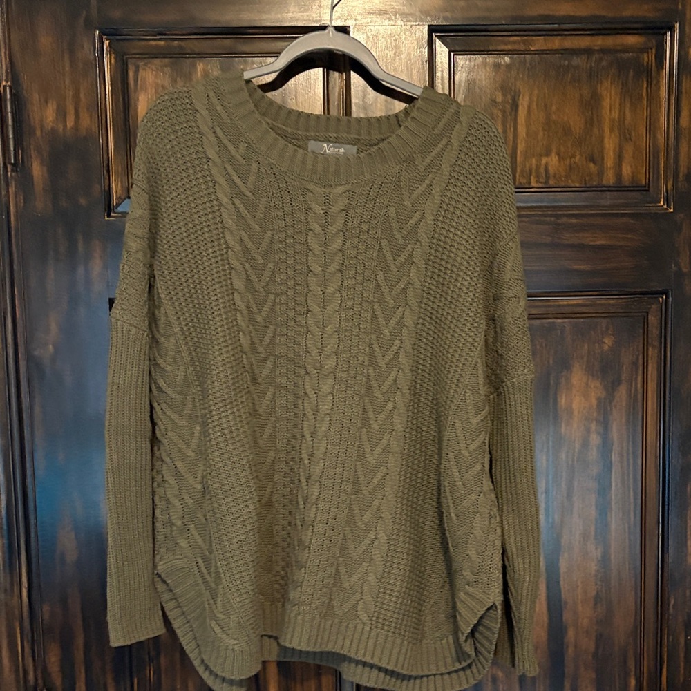Natural Reflections Olive Cable Knit Sweater